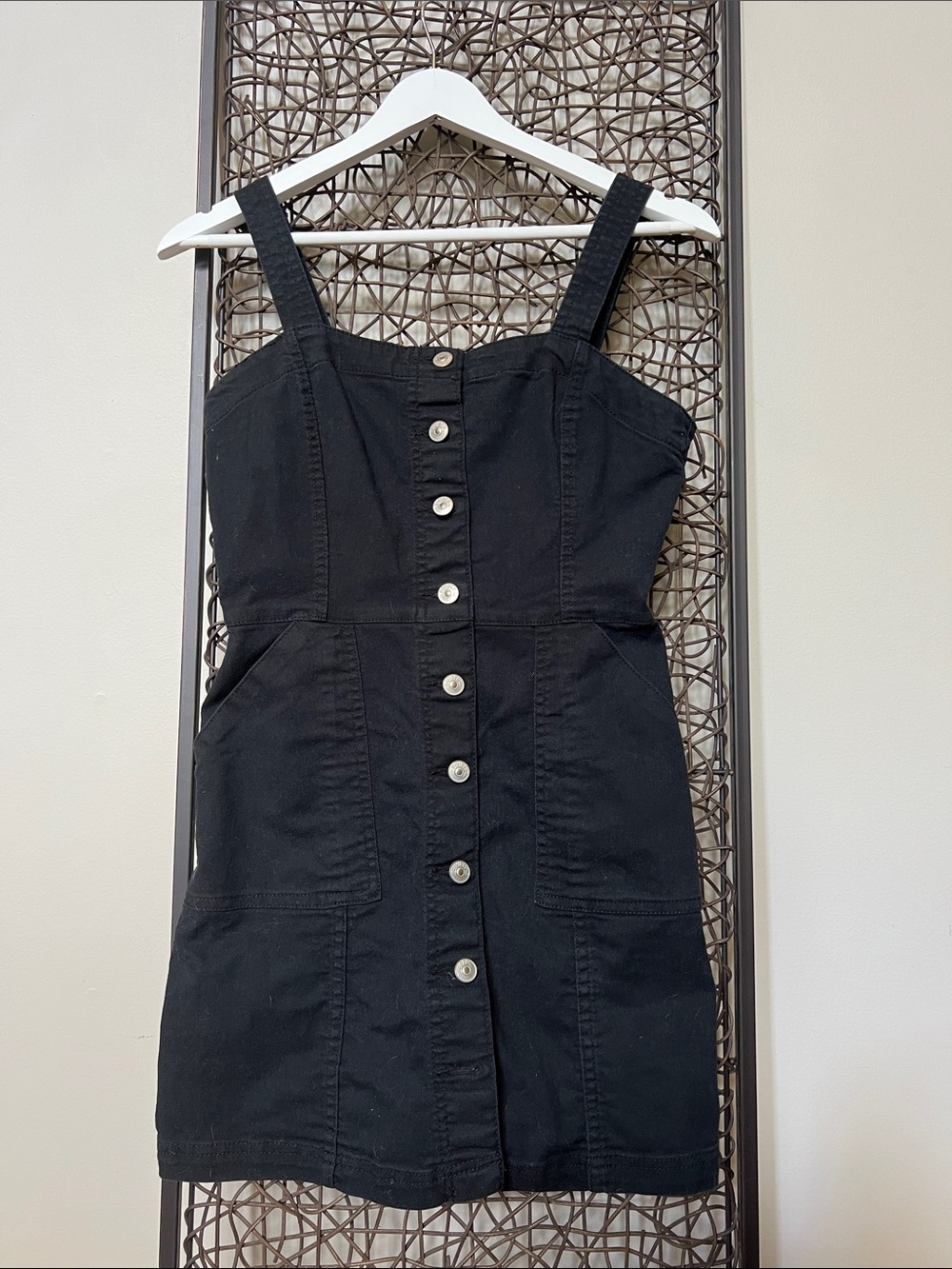 Divided Y2K Style black denim mini dress button-front design pockets H&M 6